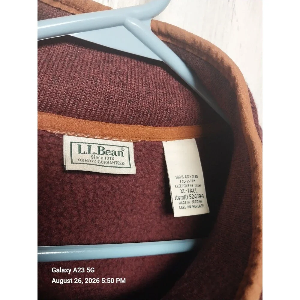 LL Bean Men's Size XL Tall Knit Pullover 1/4 Zip Burgundy Sweater